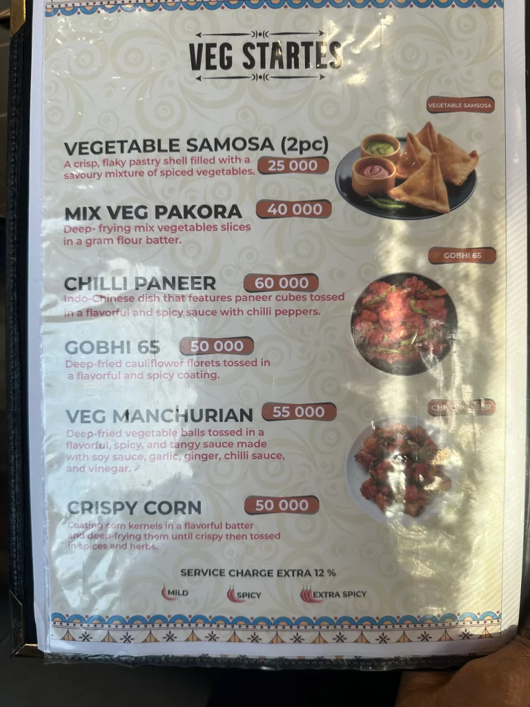 Veg starters Menu 