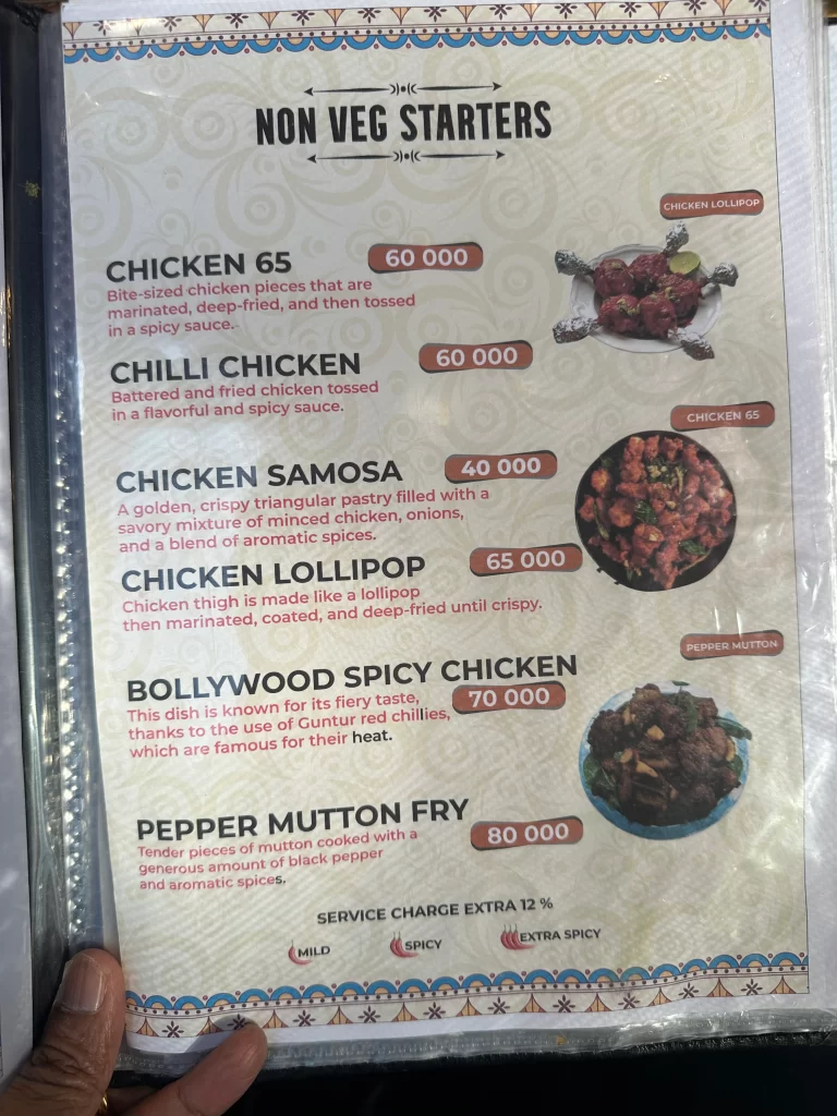 non-veg starters menu at Bollywood cafe Magic city Tashkent